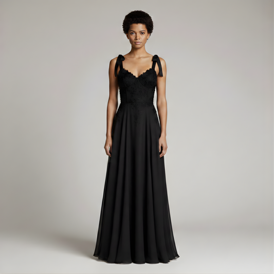 Amara | Lace A-line women’s evening dress with bow straps