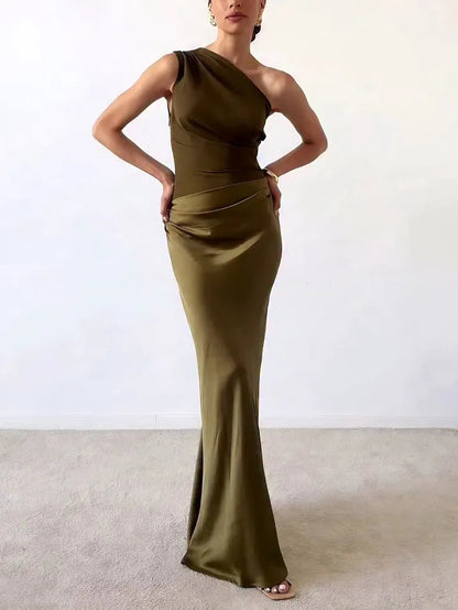 Elegant One Shoulder Evening Maxi Dress for Women