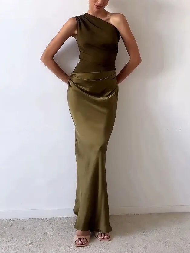 Elegant One Shoulder Evening Maxi Dress for Women