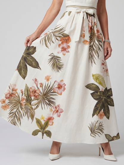 Floral patterned skirt with a white background