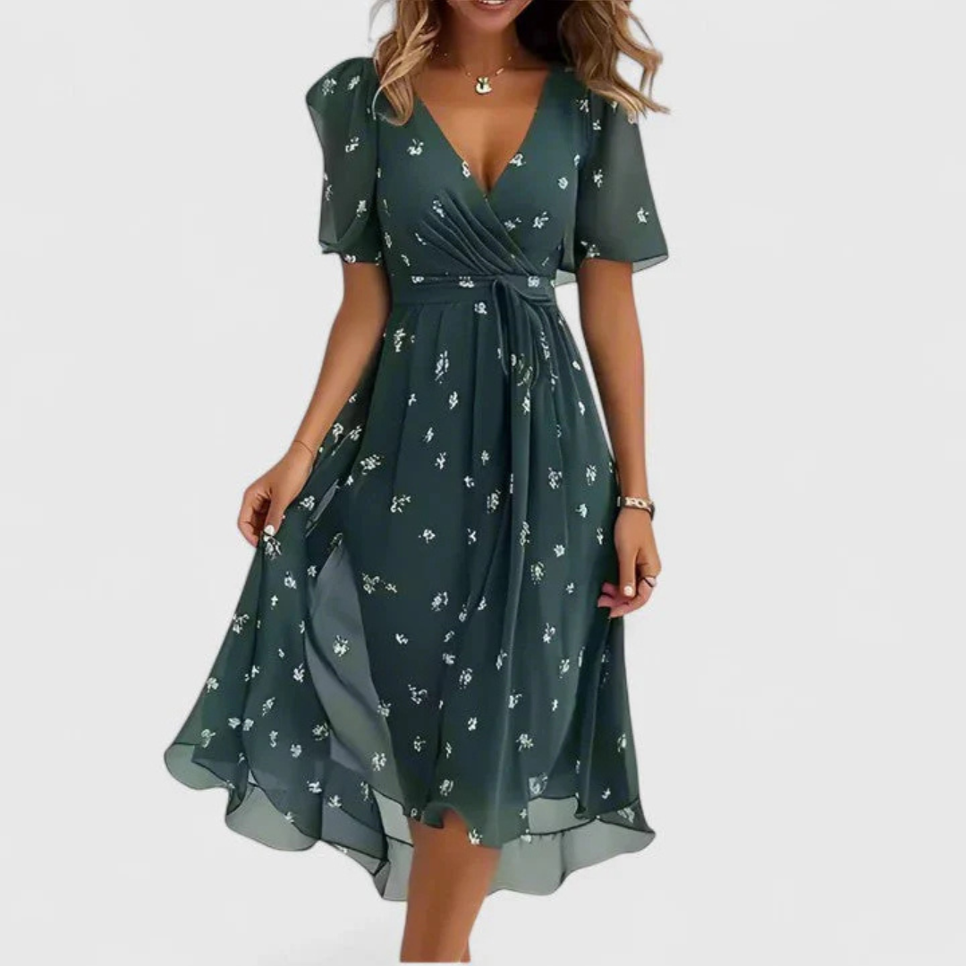 Green floral dress on a white background