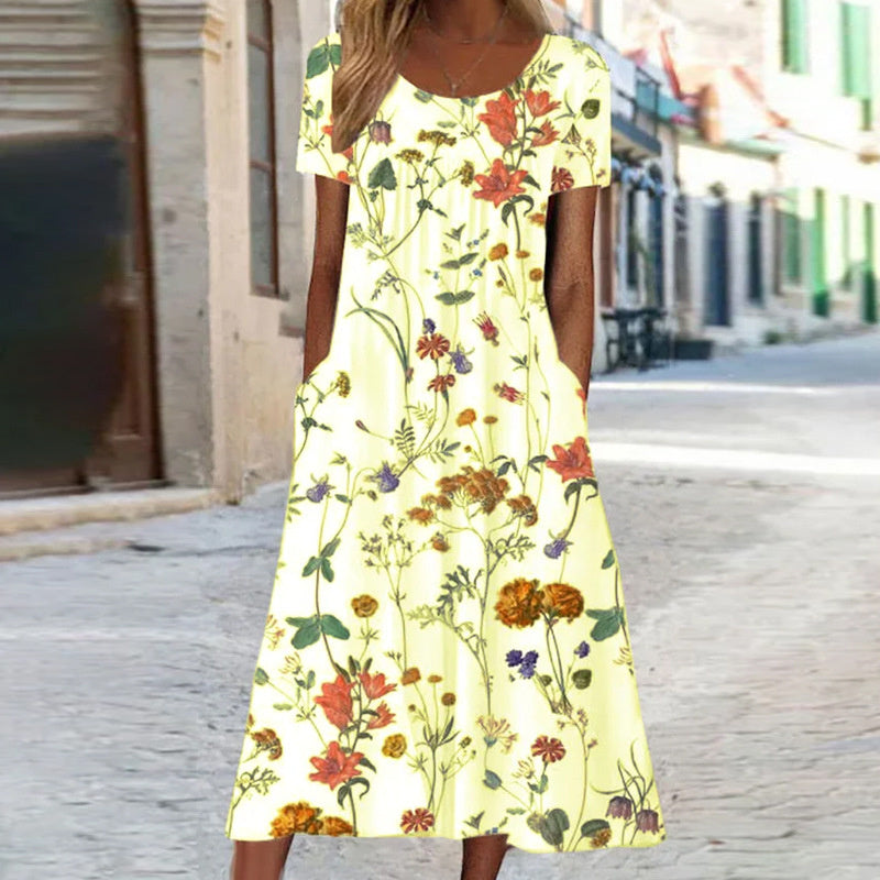 Woman wearing a floral dress on a street