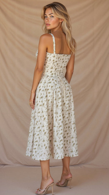 Elegant Floral Corset Midi Dress for Women