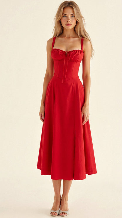 Elegant Floral Corset Midi Dress for Women