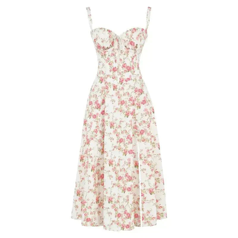 Elegant Floral Corset Midi Dress for Women