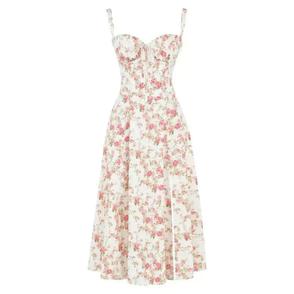 Elegant Floral Corset Midi Dress for Women