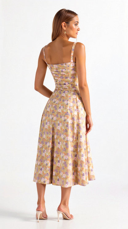 Elegant Floral Corset Midi Dress for Women