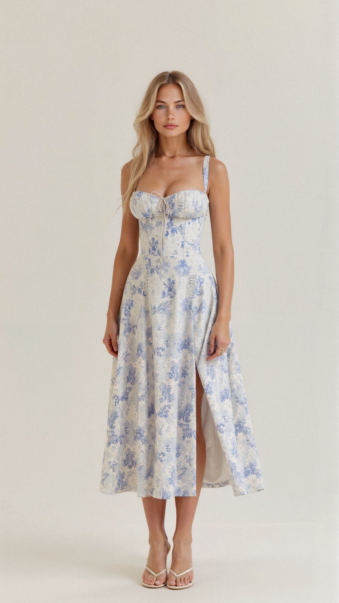 Elegant Floral Corset Midi Dress for Women