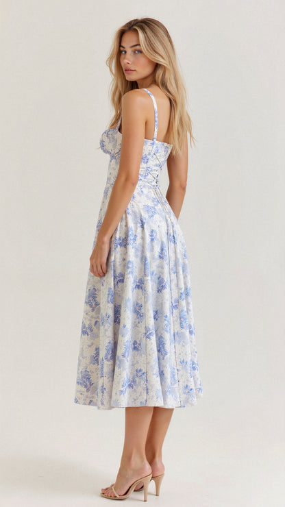 Elegant Floral Corset Midi Dress for Women
