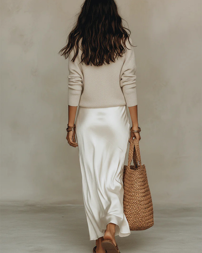 Elegant V-Neck Sweater Maxi Dress for Women