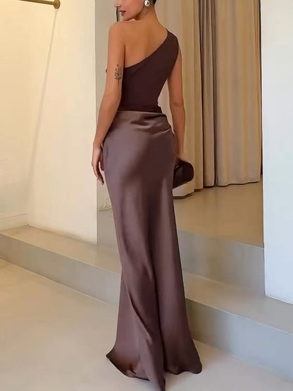 Elegant One Shoulder Evening Maxi Dress for Women