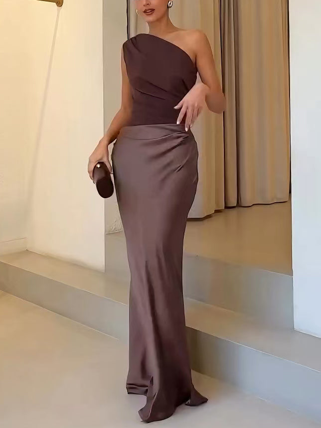 Elegant One Shoulder Evening Maxi Dress for Women
