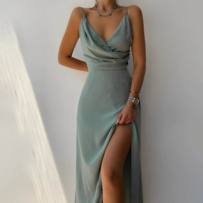 Elegant V-Neck Evening Maxi Dress for Women