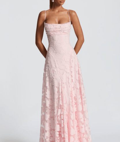 Pink lace dress on a white background