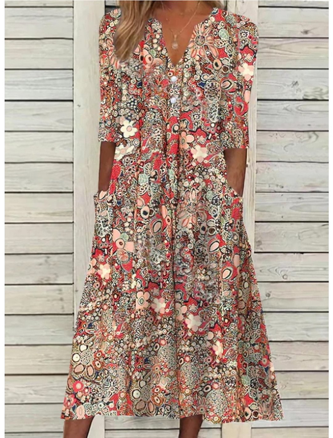 Elegant Floral V-Neck Everyday Midi Dress for Women