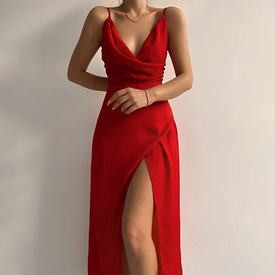 Elegant V-Neck Evening Maxi Dress for Women