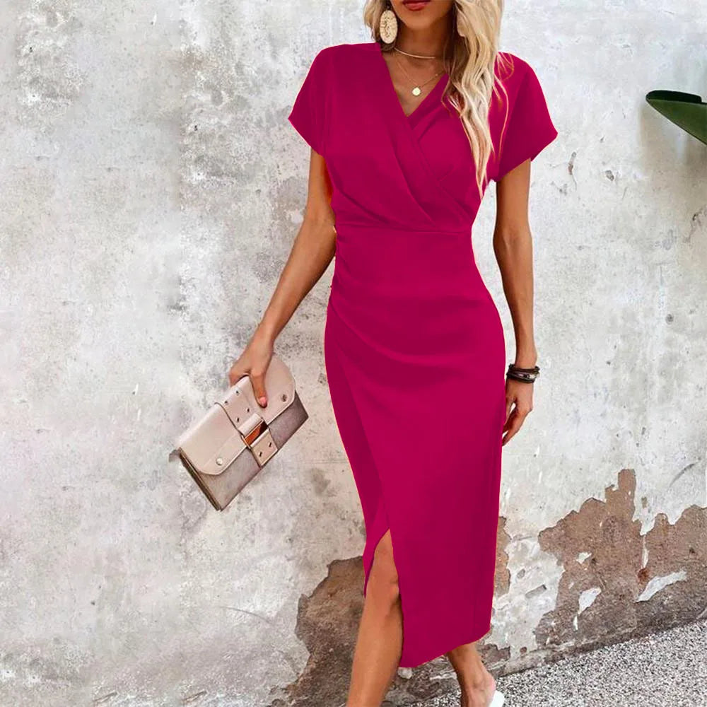 Formal Bodycon V-Neck Midi Dress for Women