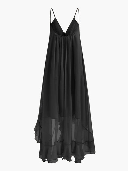 Black dress with thin straps on a white background