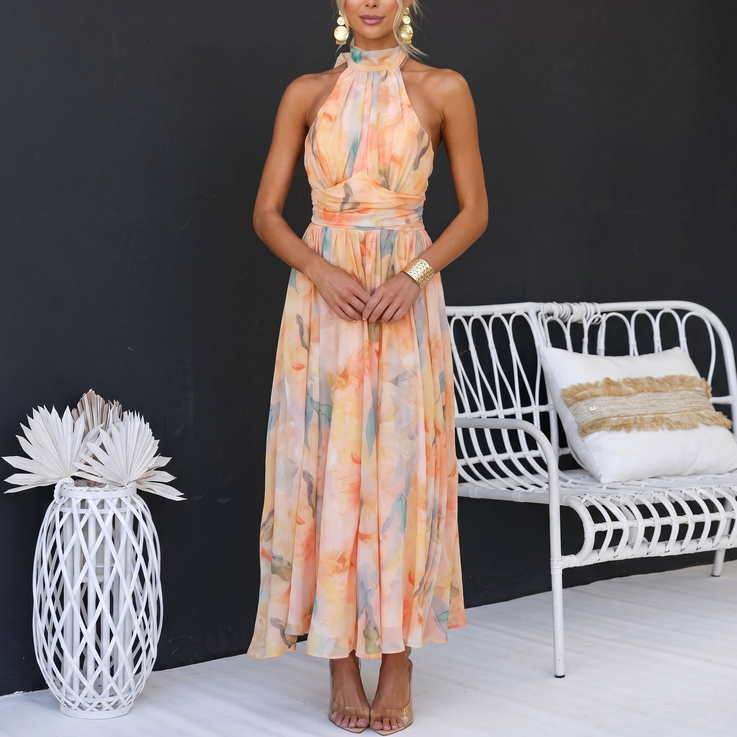 Halter Floral Maxi Dress for Women