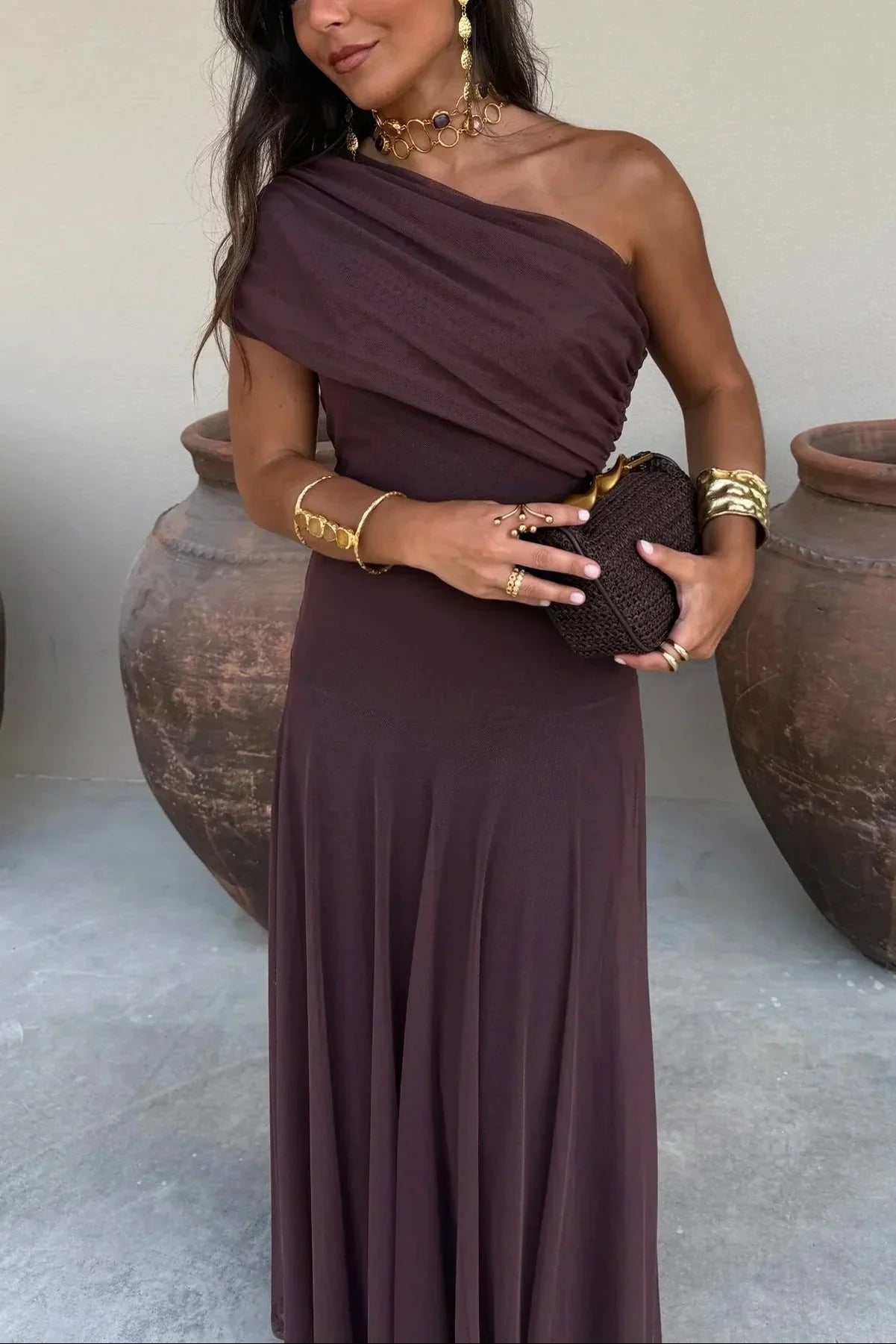Elegant One Shoulder Evening Maxi Dress for Women