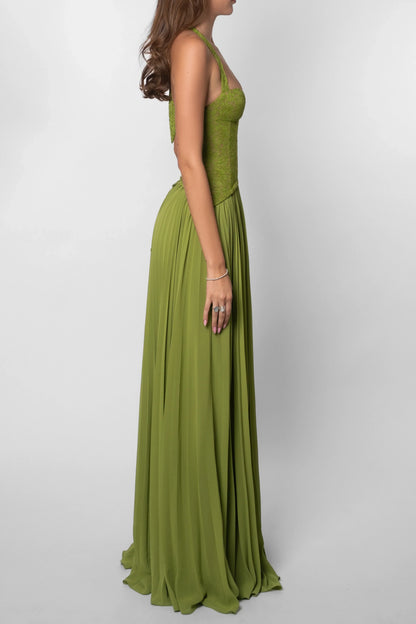 Green evening gown on a white background