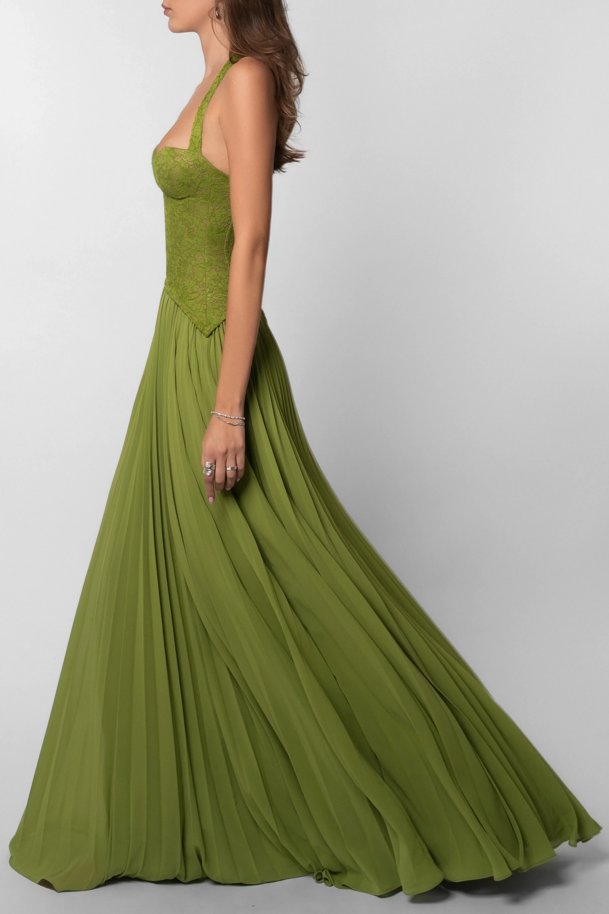 Green evening gown on a white background
