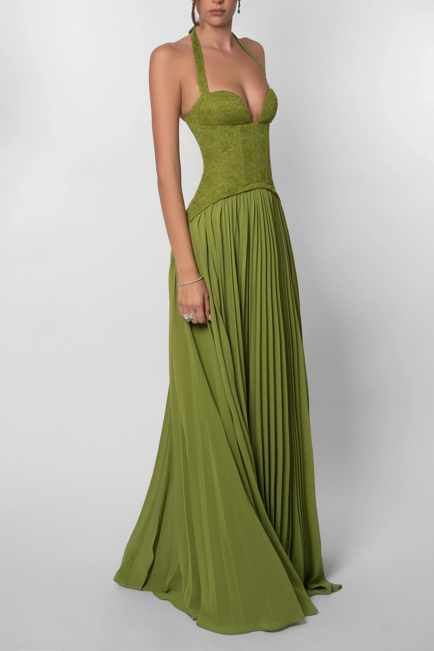 Green evening gown on a white background