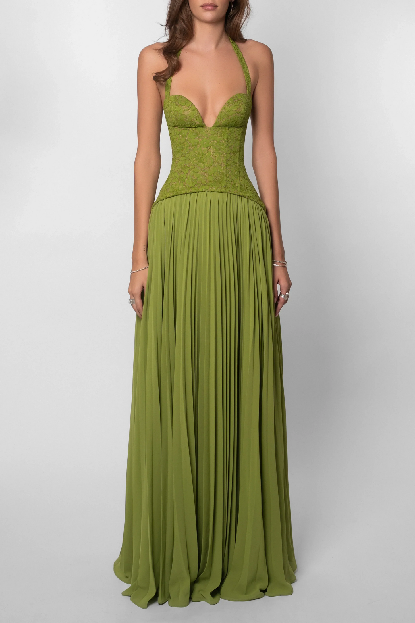 Green evening gown on a white background