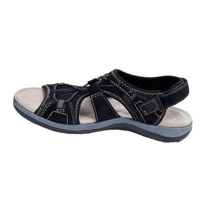 Black sandal with gray sole on a white background